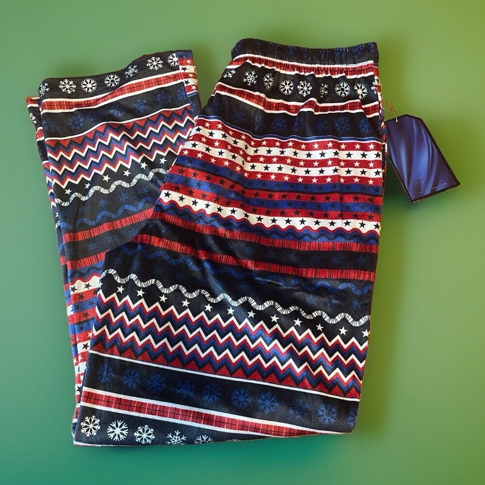 Bottoms Out Mens Large NWT Christmas Pajama Pants Red White Blue Nordic Stars